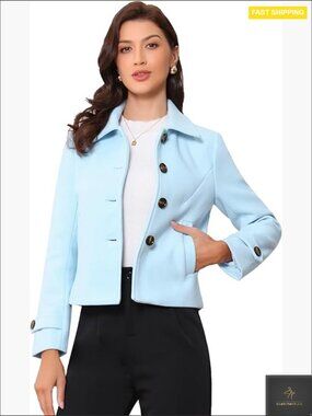 Classic Pea Coat Elegant Minimal Chic Turn Down Collar Long Sleeve Winter